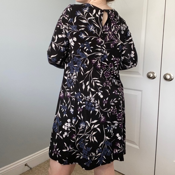 LOFT Black Dress with Blue & Purple Flowers - Picture 2 of 4